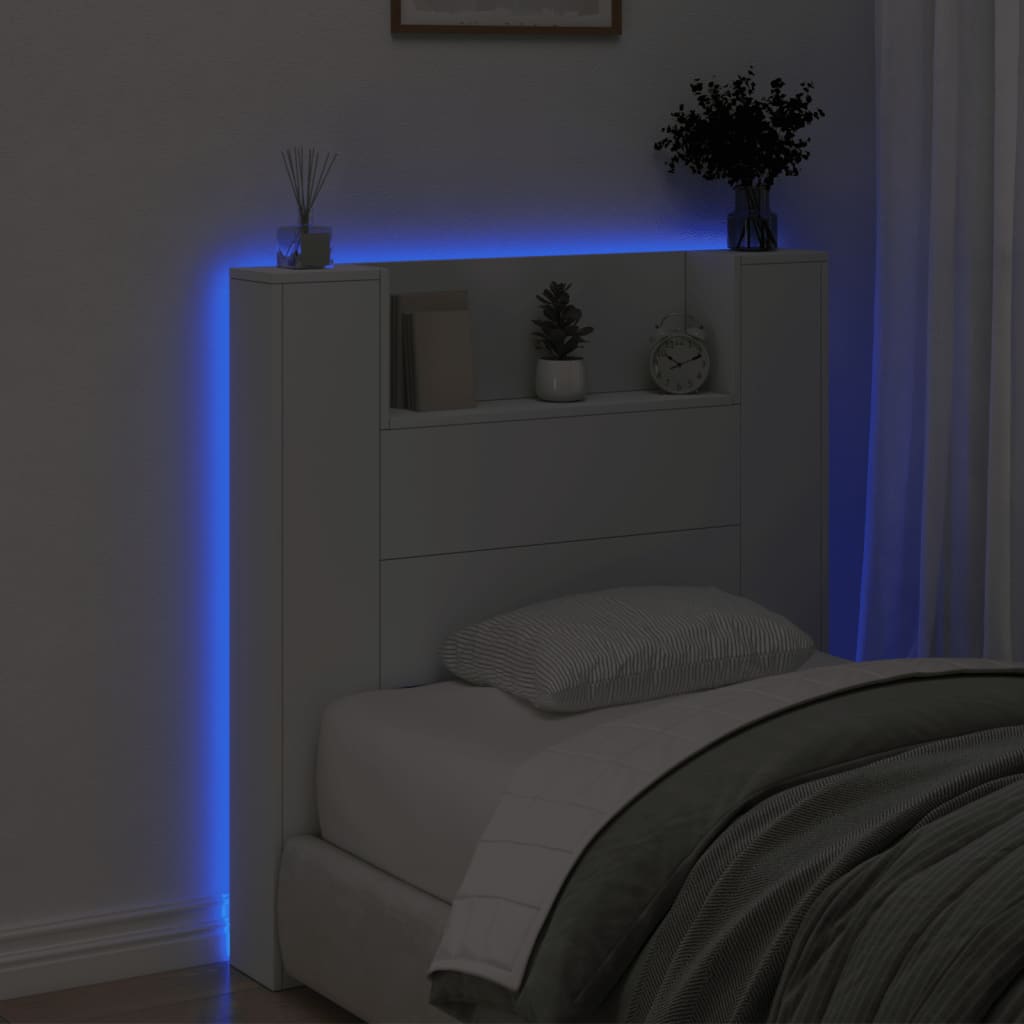 vidaXL Headboard Cabinet with LED White 100x16.5x103.5 cm