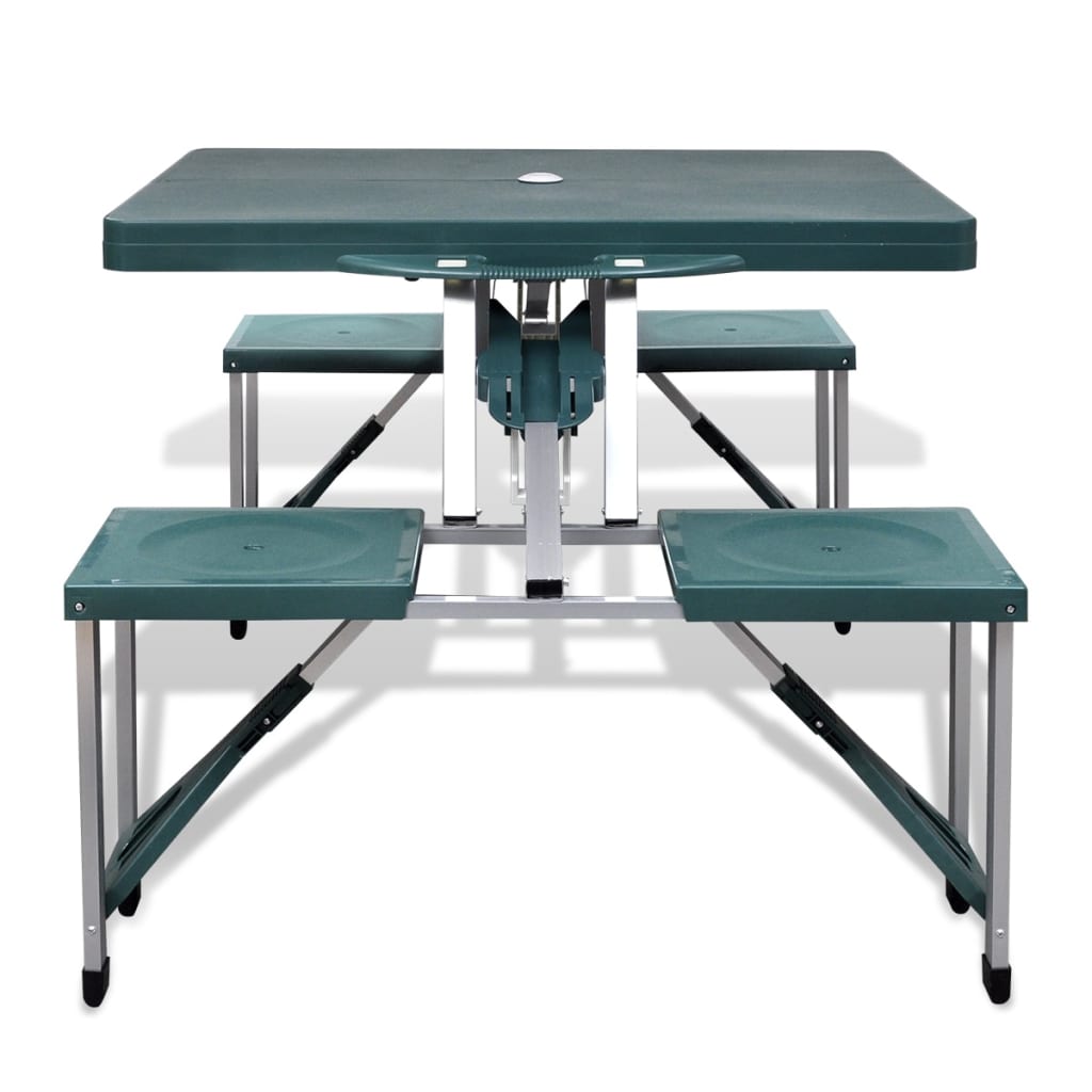 vidaXL Foldable Camping Table Set with 4 Stools Aluminium Extra Light Green