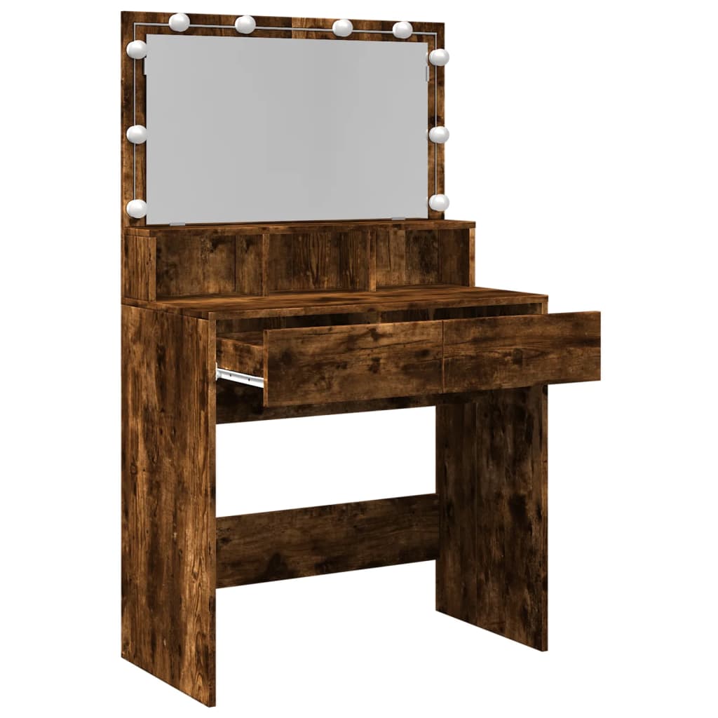 vidaXL Dressing Table with LED Smoked Oak 80x41x134.5 cm