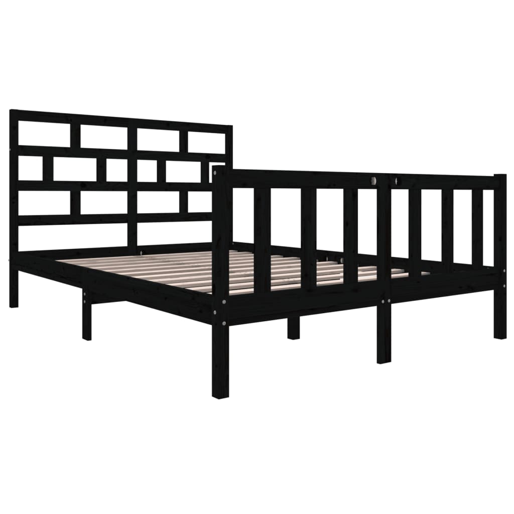 vidaXL Bed Frame without Mattress Black Solid Wood Pine King Size