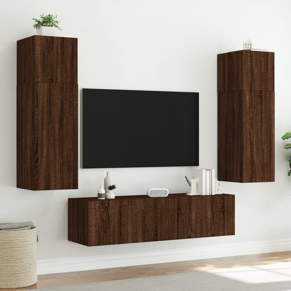 vidaXL TV Wall Cabinets with LED Lights 2 pcs Brown Oak 80x35x31 cm