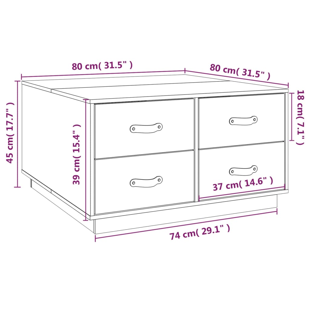 vidaXL Coffee Table Honey Brown 80x80x45 cm Solid Wood Pine