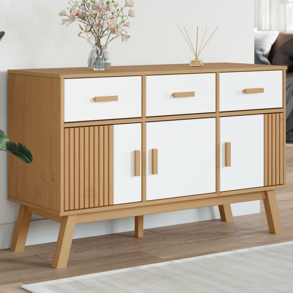 vidaXL Sideboard OLDEN White and Brown 114x43x73.5 cm Solid Wood Pine