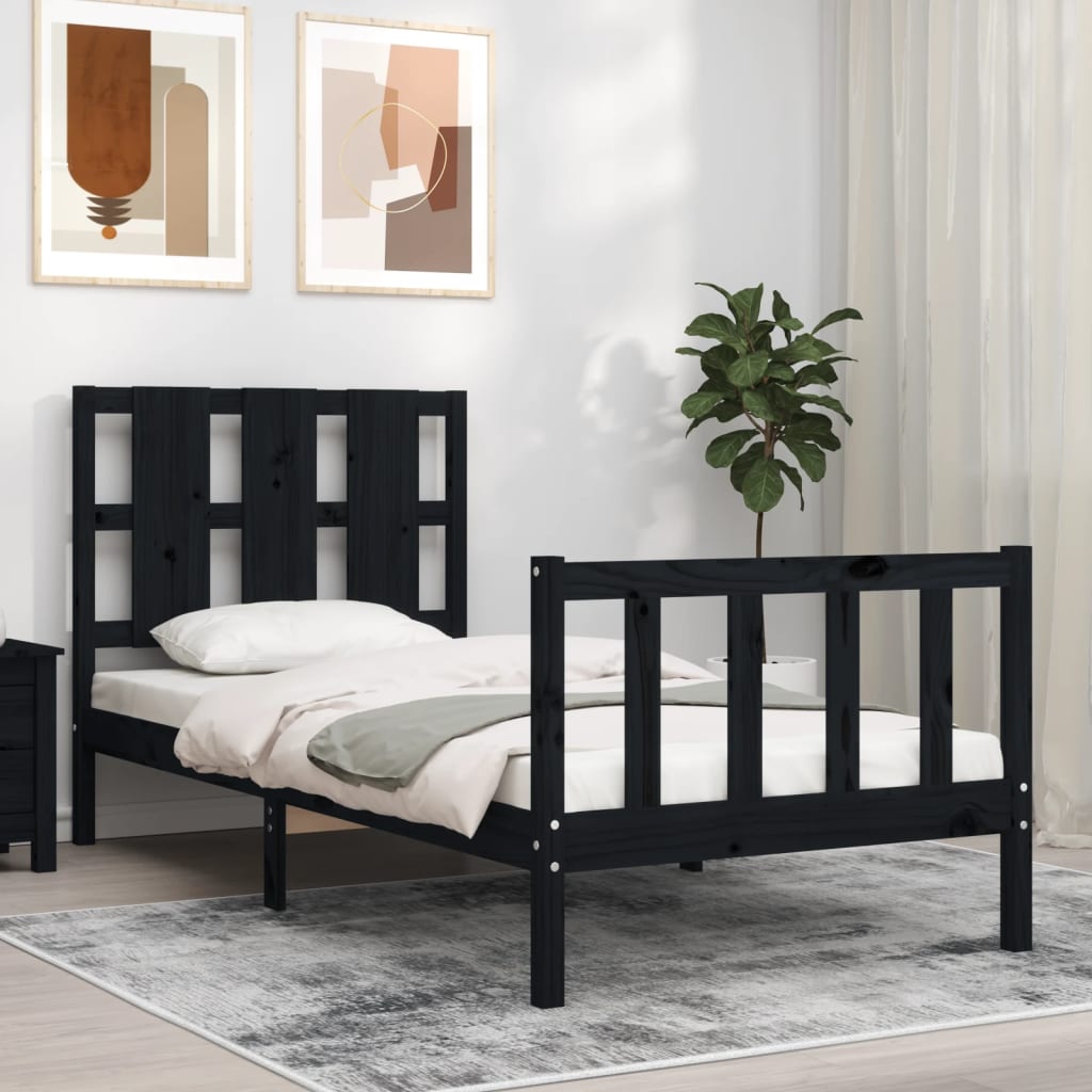 vidaXL Bed Frame without Mattress Black 100x200 cm Solid Wood Pine