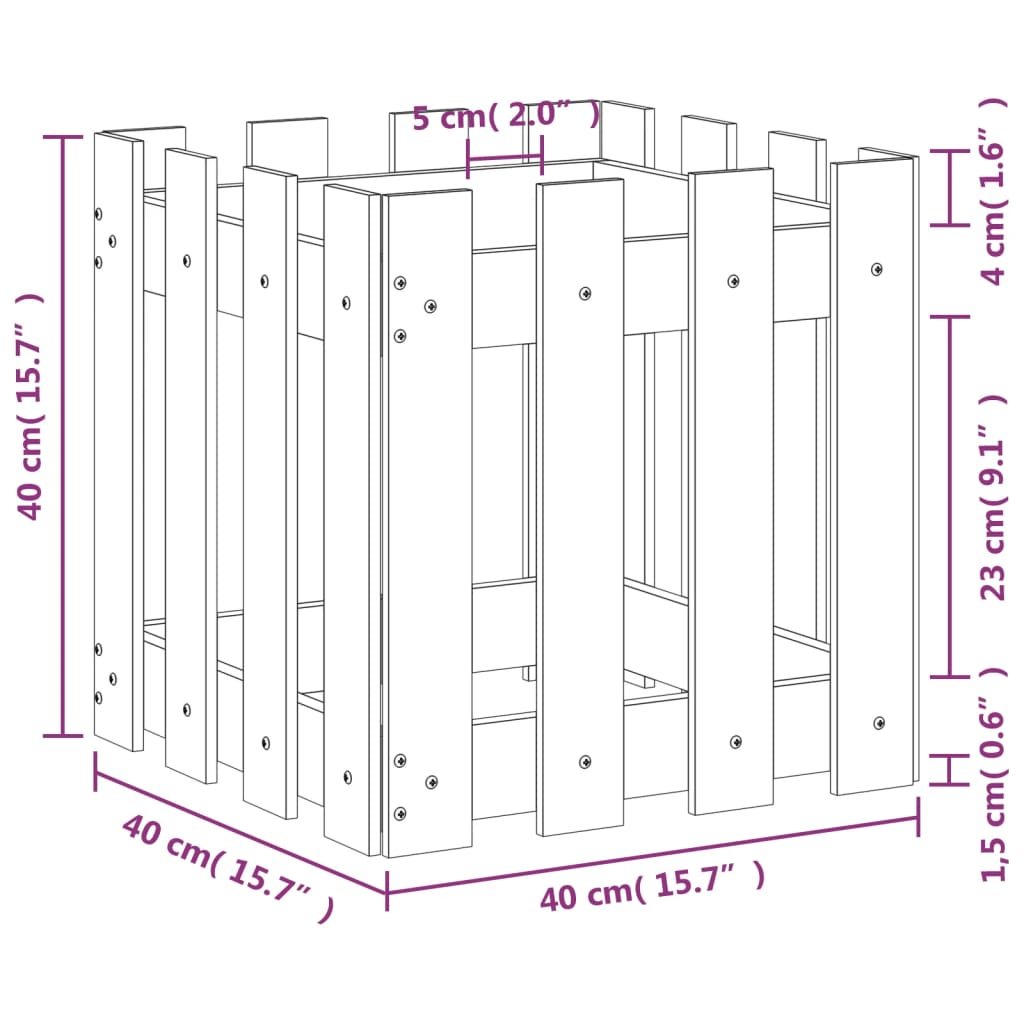 vidaXL Garden Planter with Fence Design White 40x40x40 cm Solid Wood Pine