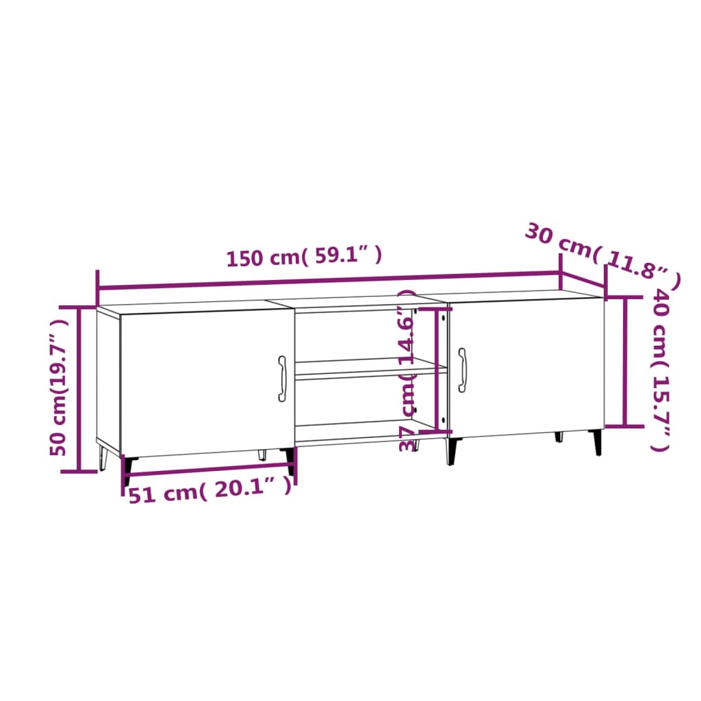 vidaXL TV Cabinet High Gloss White 150x30x50 cm Engineered Wood