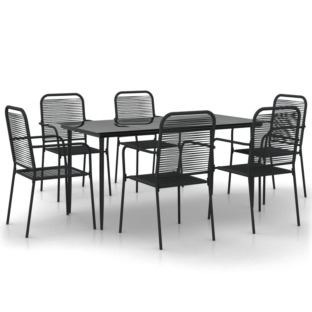 vidaXL 7 Piece Garden Dining Set Black Cotton Rope and Steel