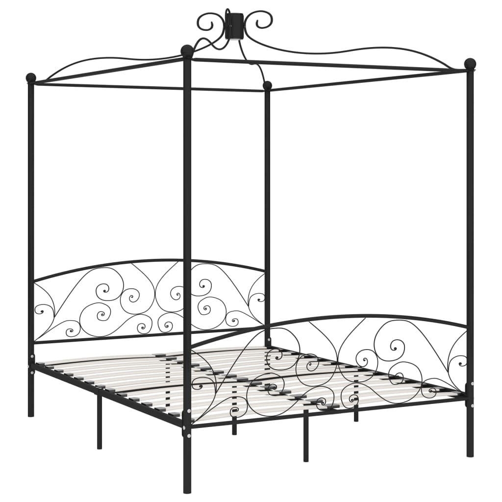 vidaXL Canopy Bed Frame without Mattress Black Metal 180x200 cm Super King