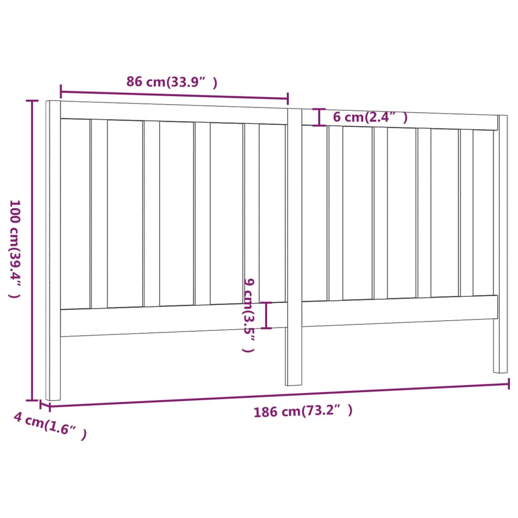 vidaXL Bed Headboard Grey 186x4x100 cm Solid Wood Pine