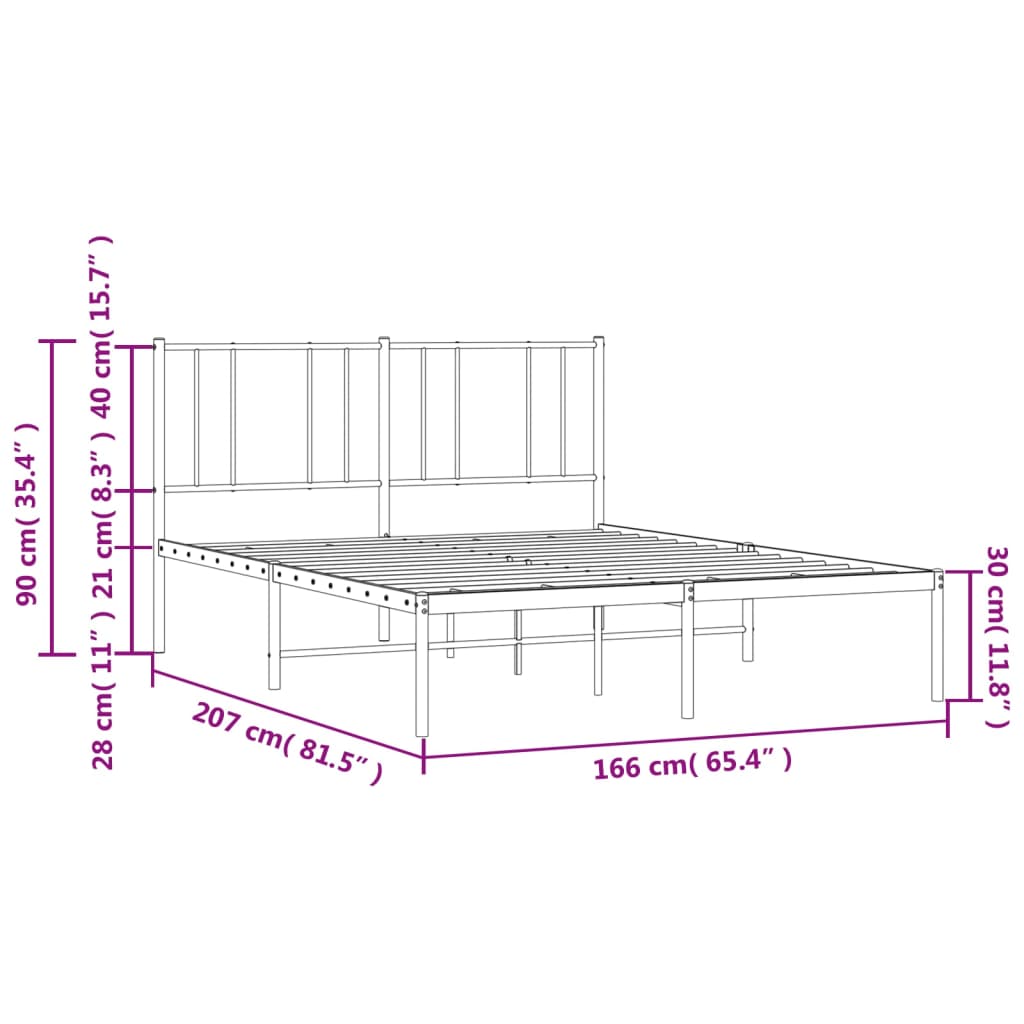 vidaXL Metal Bed Frame without Mattress with Headboard Black 160x200 cm