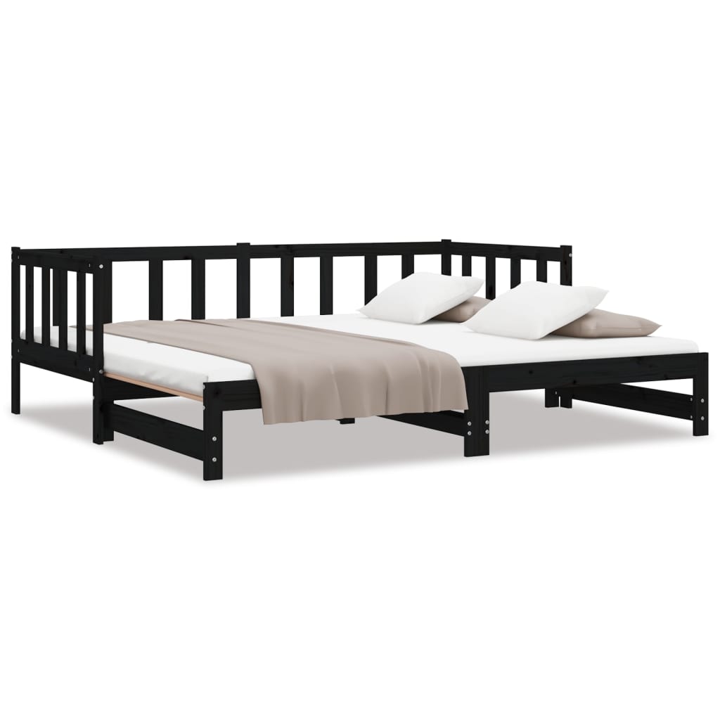 vidaXL Pull-out Day Bed without Mattress Black 2x(80x200) cm