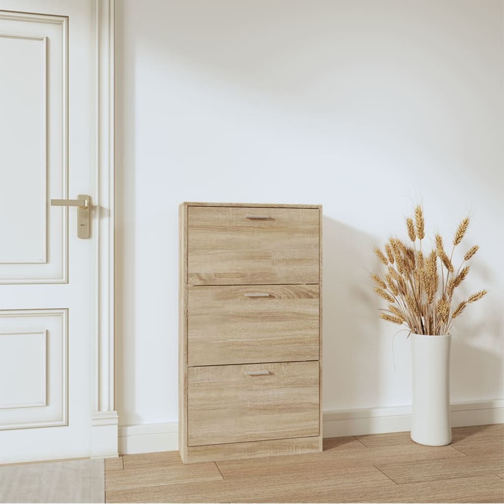 vidaXL Shoe Cabinet Oak 59x17x108 cm Engineered Wood