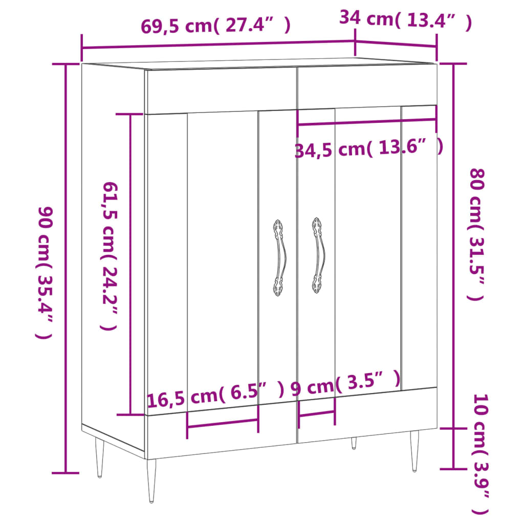 vidaXL Sideboard Brown Oak 69.5x34x90 cm Engineered Wood