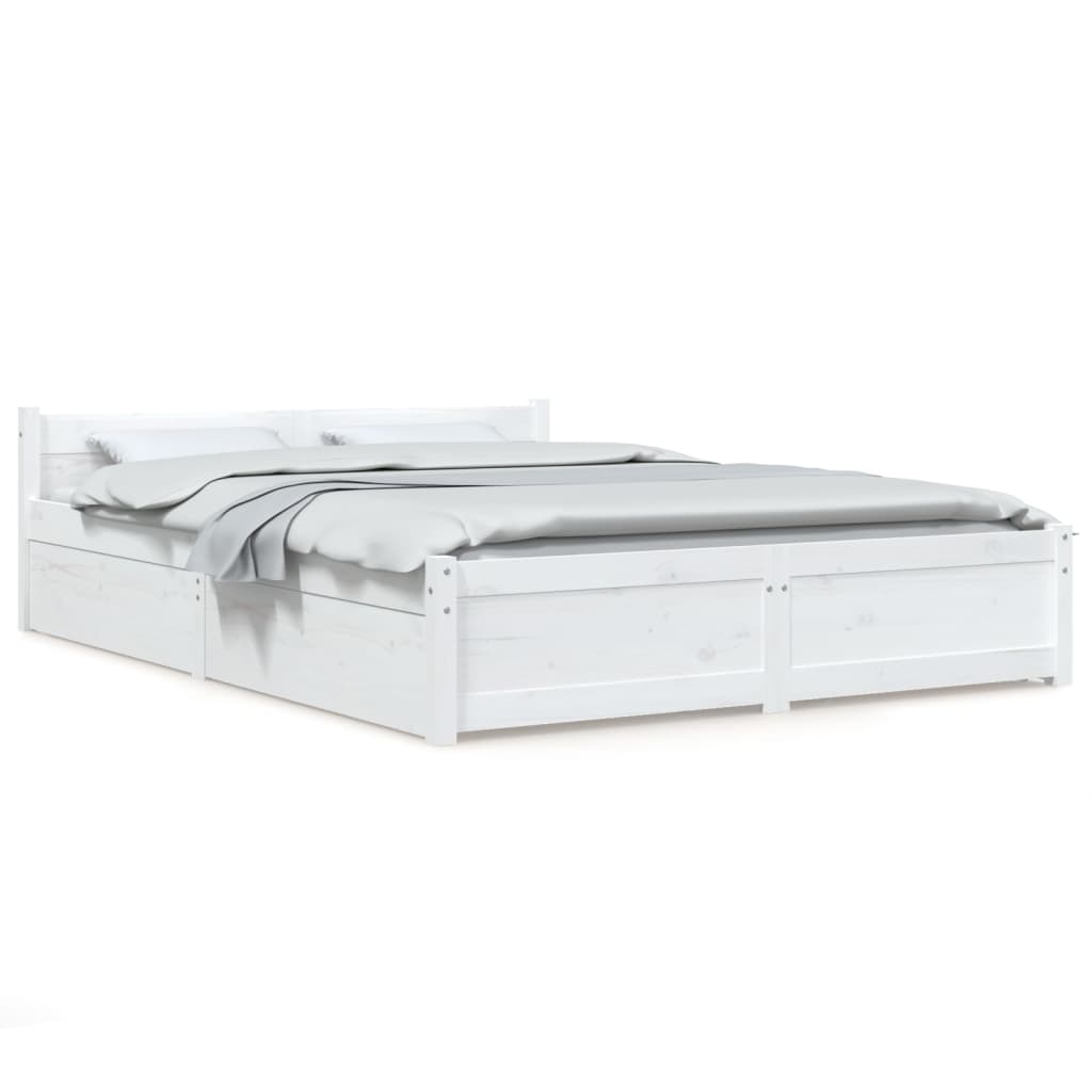 vidaXL Bed Frame without Mattress with Drawers White King Size