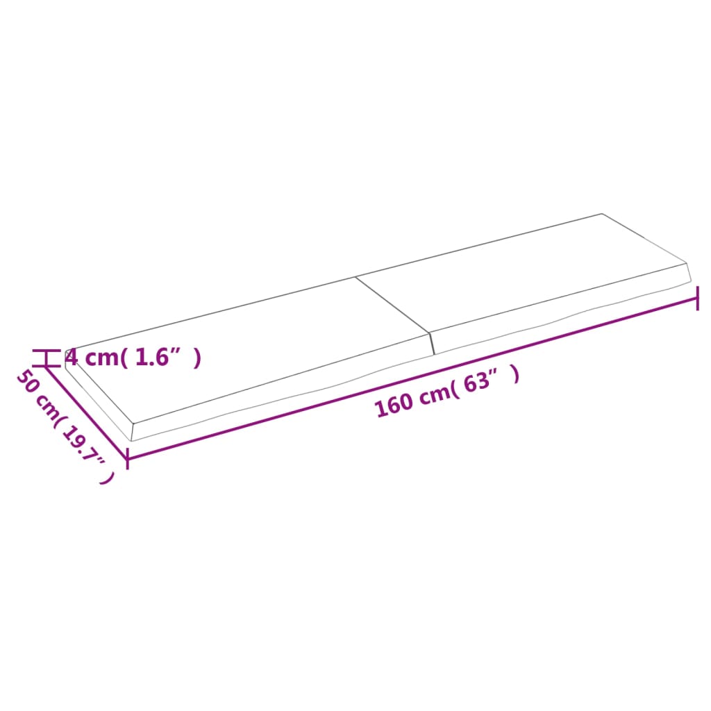 vidaXL Bathroom Countertop 160x50x(2-4) cm Untreated Solid Wood