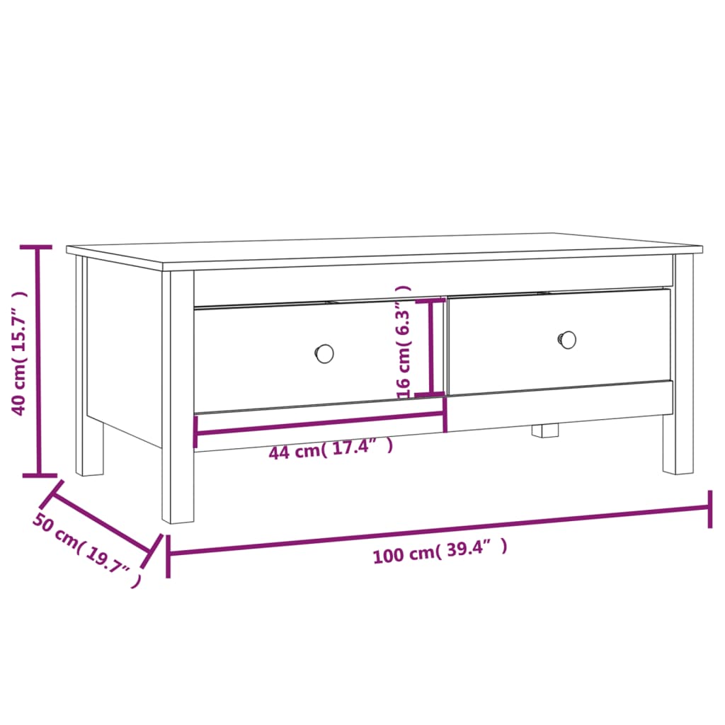 vidaXL Coffee Table 100x50x40 cm Solid Wood Pine