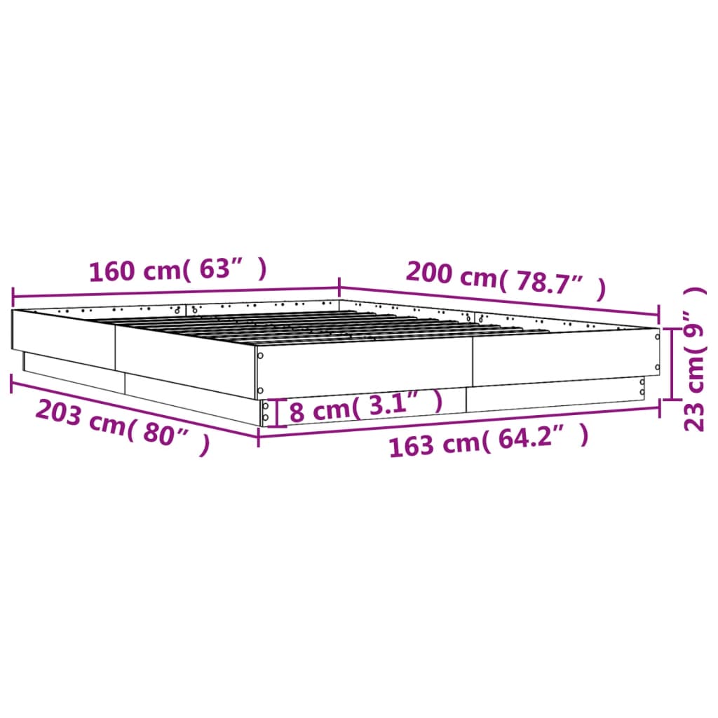 vidaXL Bed Frame with LED without Mattress White 160x200 cm