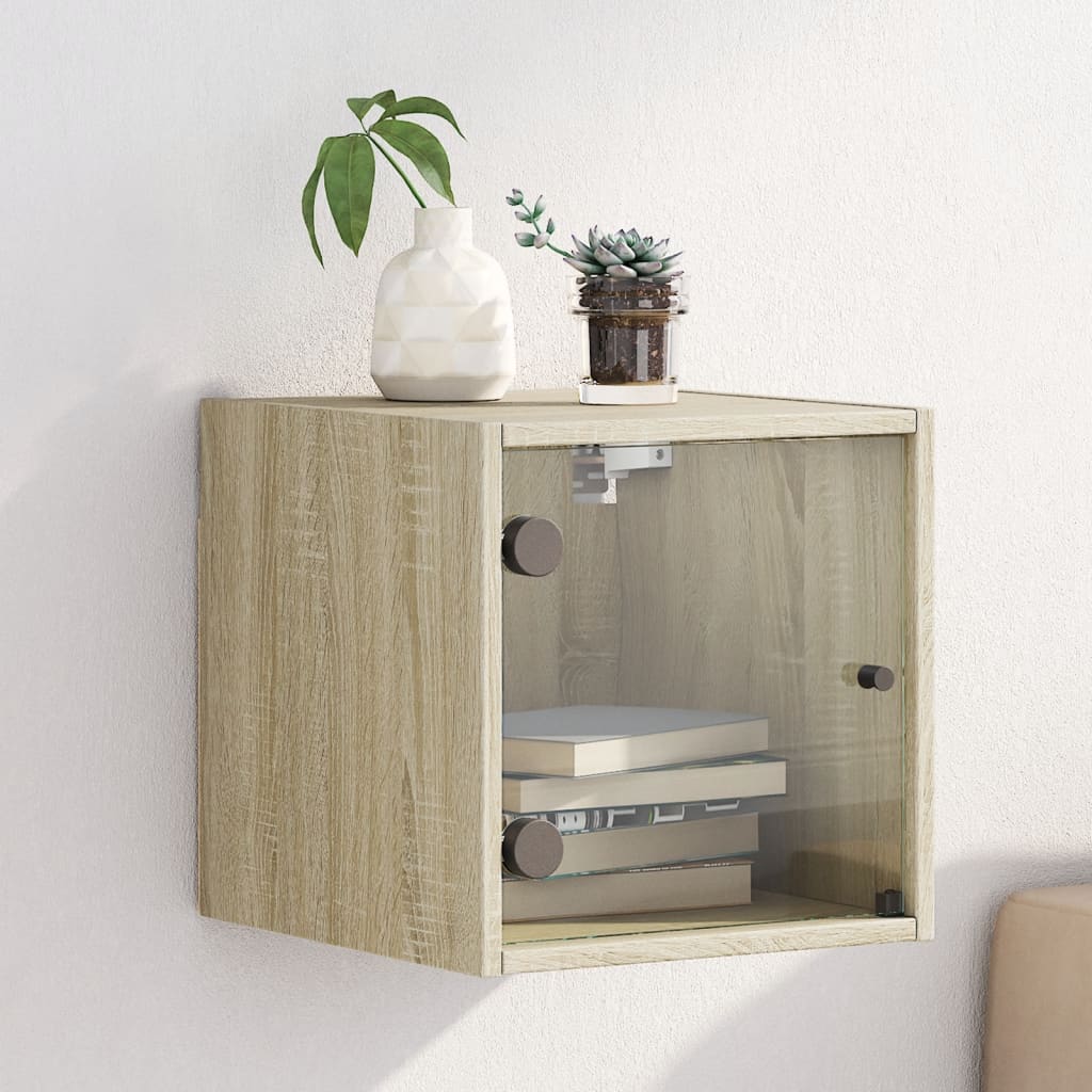 vidaXL Bedside Cabinet with Glass Door Sonoma Oak 35x37x35 cm