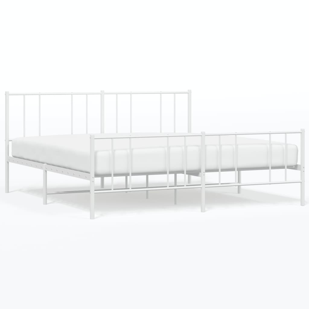 vidaXL Metal Bed Frame without Mattress with Footboard White 200x200 cm