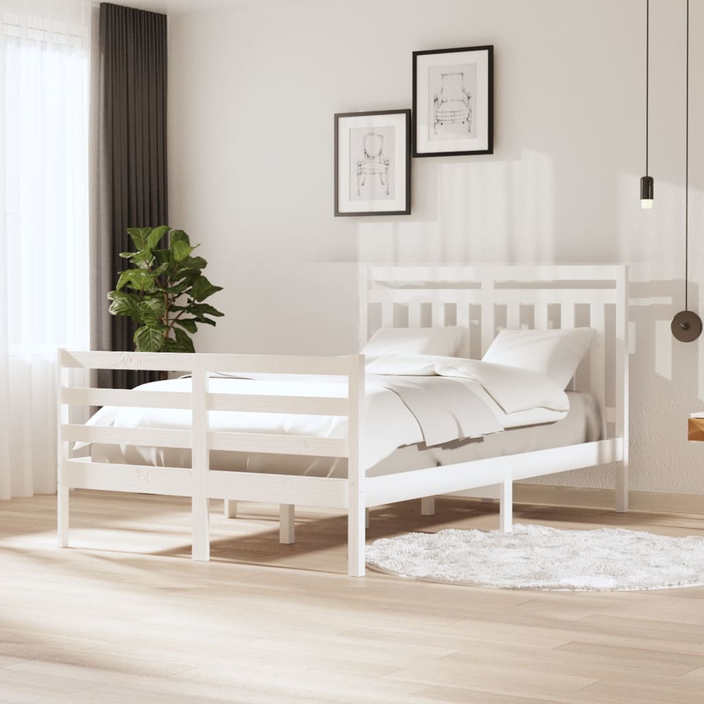 vidaXL Bed Frame without Mattress White Solid Wood 120x200 cm (810426+814085)