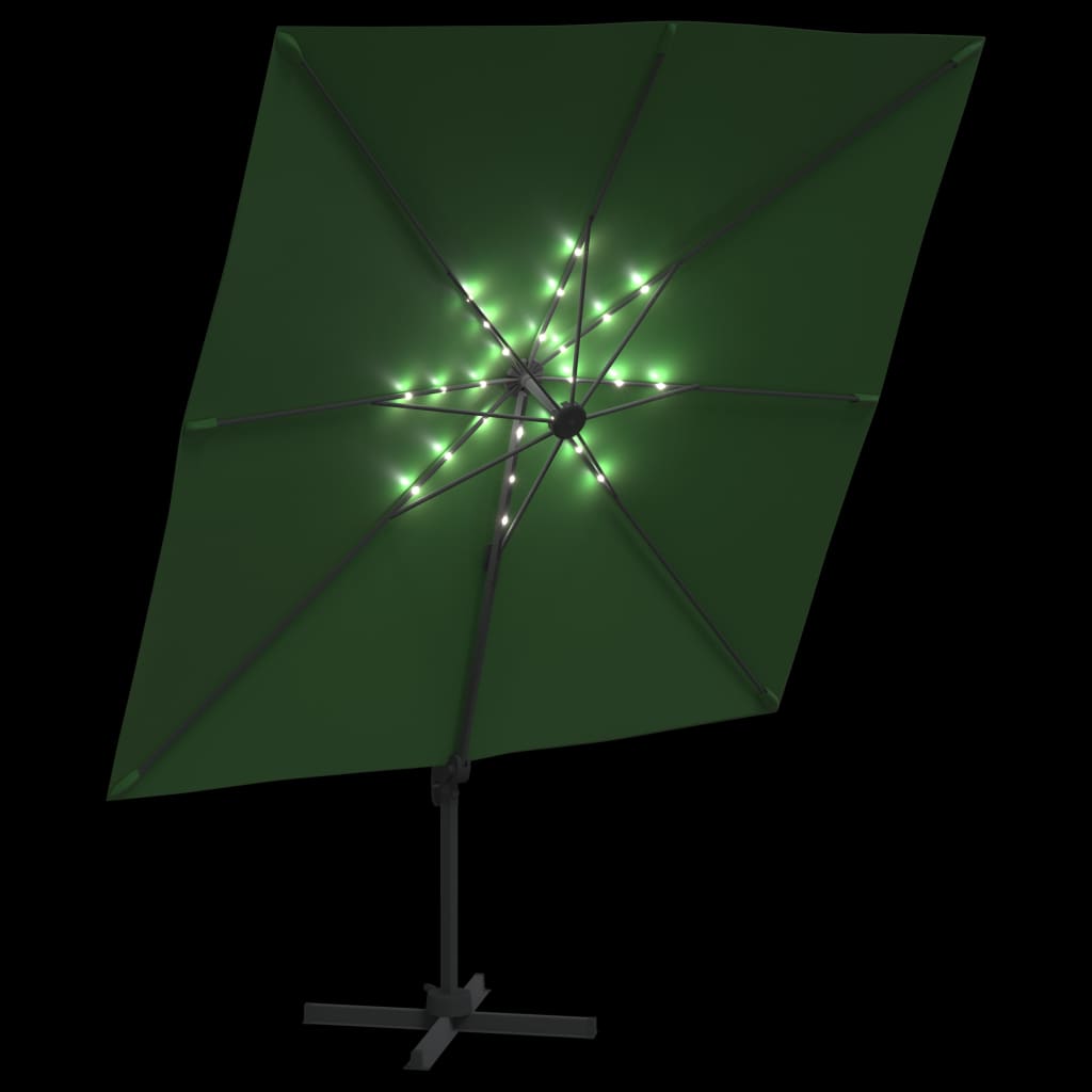 vidaXL LED Cantilever Garden Parasol Green 400x300 cm