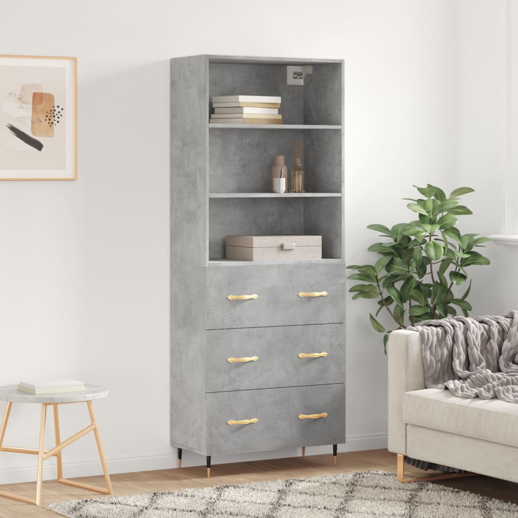 vidaXL Highboard Concrete Grey 69.5x34x180 cm Engineered Wood