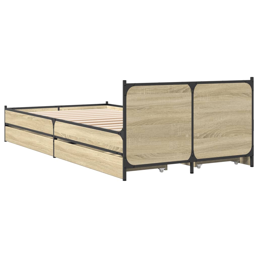 vidaXL Bed Frame with Drawers without Mattress Sonoma Oak 75x190 cm Small Single