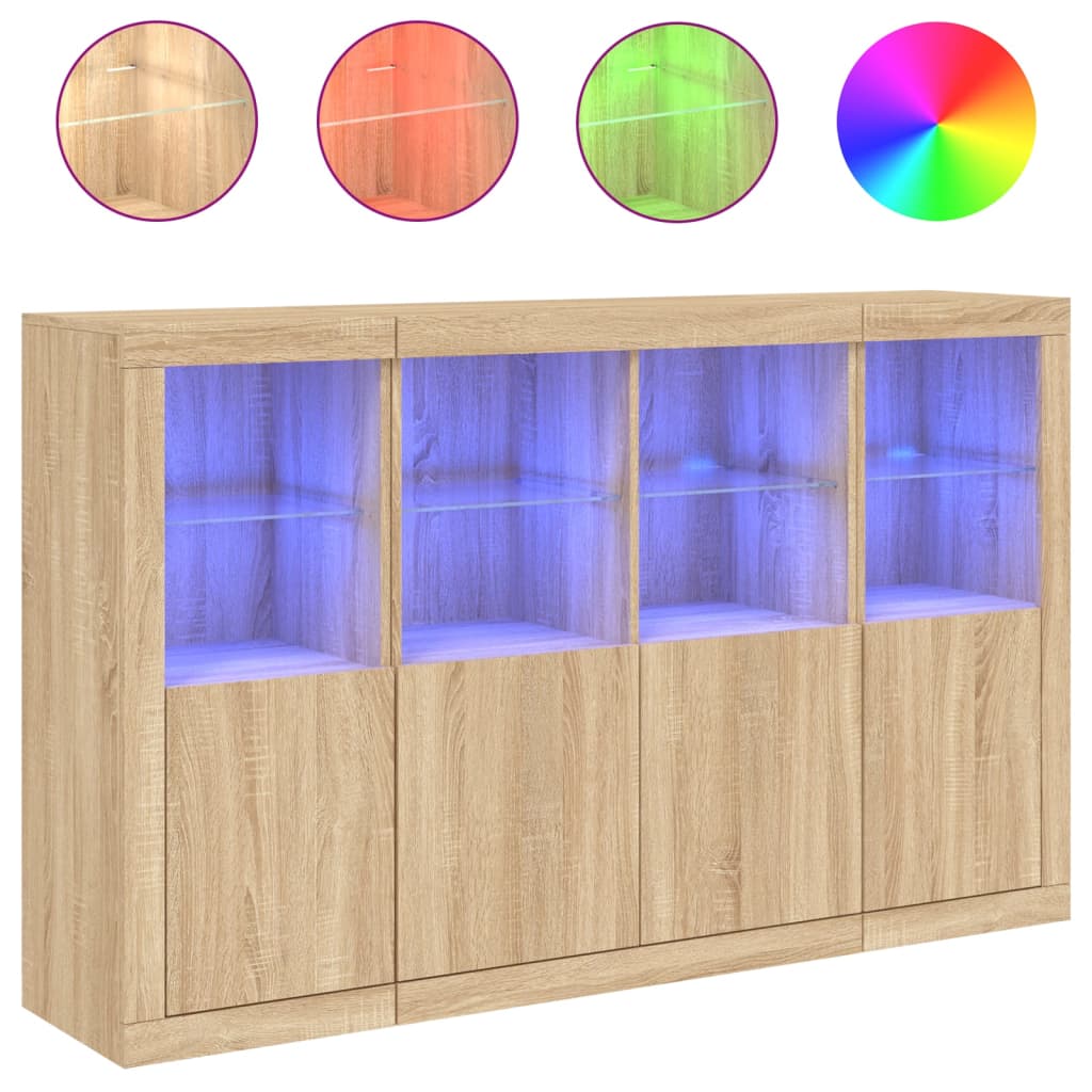 vidaXL Sideboards with LED Lights 3 pcs Sonoma Oak Engineered Wood