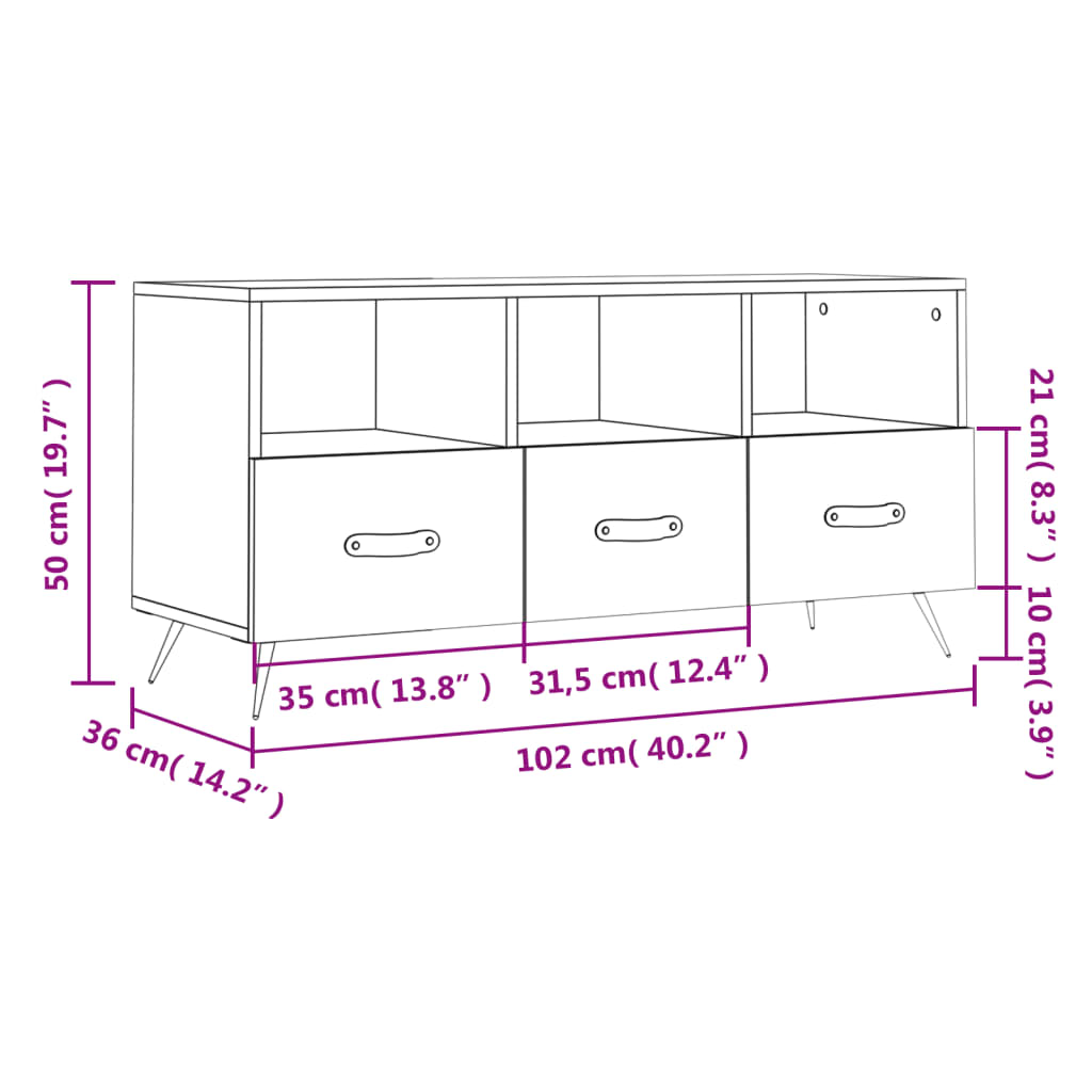 vidaXL TV Cabinet Concrete Grey 102x36x50 cm Engineered Wood