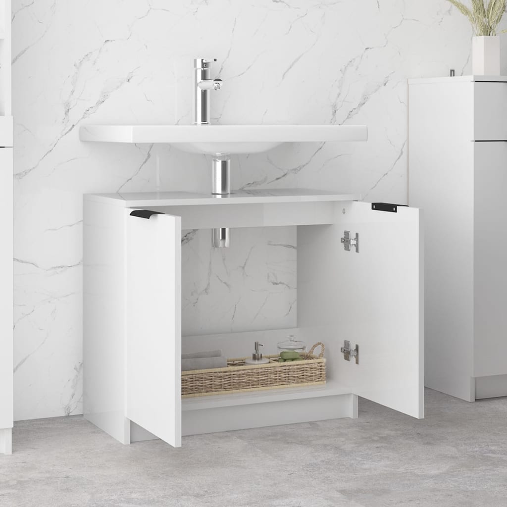 vidaXL Bathroom Cabinet High Gloss White 64.5x33.5x59cm Engineered Wood