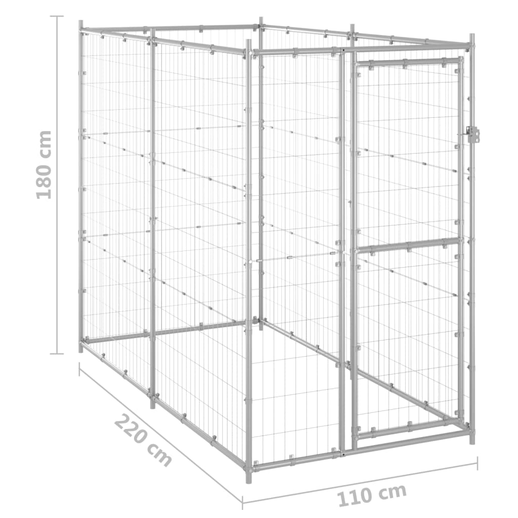 vidaXL Outdoor Dog Kennel Galvanised Steel 110x220x180 cm