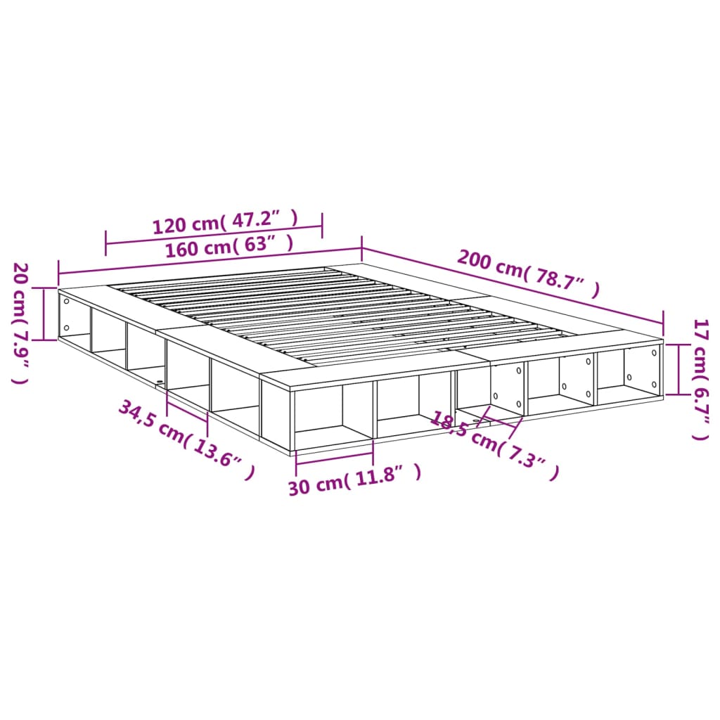 vidaXL Bed Frame without Mattress Brown Oak 160x200 cm