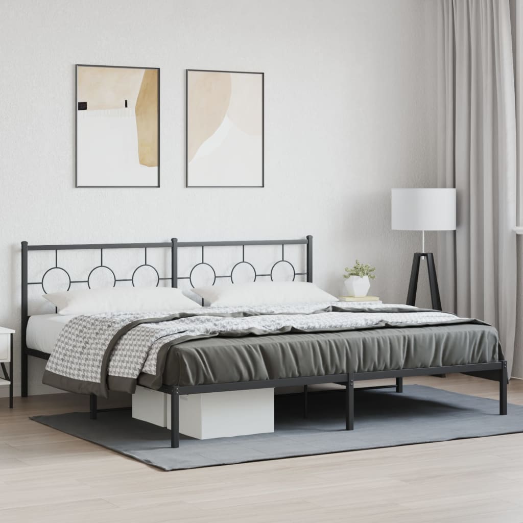 vidaXL Metal Bed Frame without Mattress with Headboard Black 193x203 cm