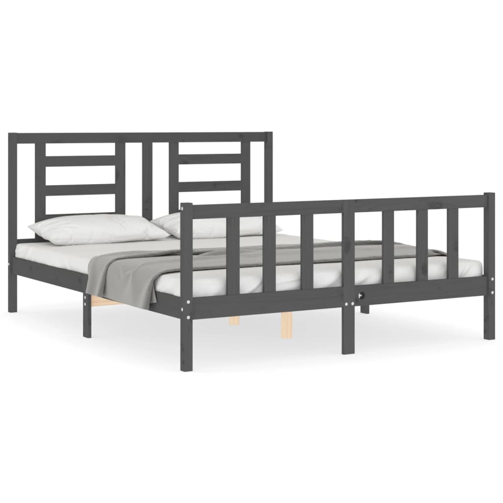 vidaXL Bed Frame without Mattress Grey King Size Solid Wood Pine