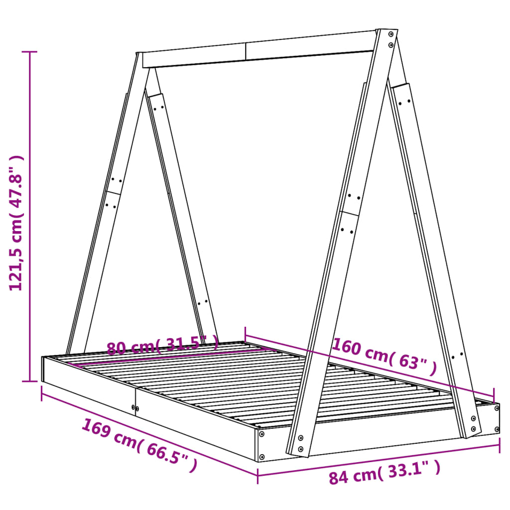 vidaXL Kids Bed Frame Black 80x160 cm Solid Wood Pine