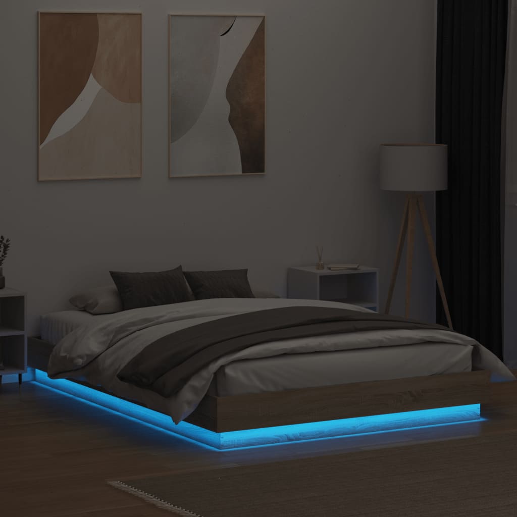 vidaXL Bed Frame with LED without Mattress Sonoma Oak 140x200 cm