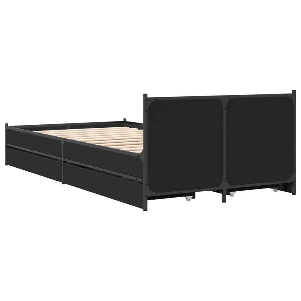 vidaXL Bed Frame with Drawers without Mattress Black 90x190 cm Single