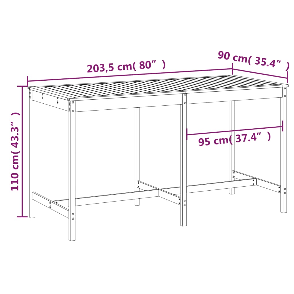 vidaXL Garden Table White 203.5x90x110 cm Solid Wood Pine