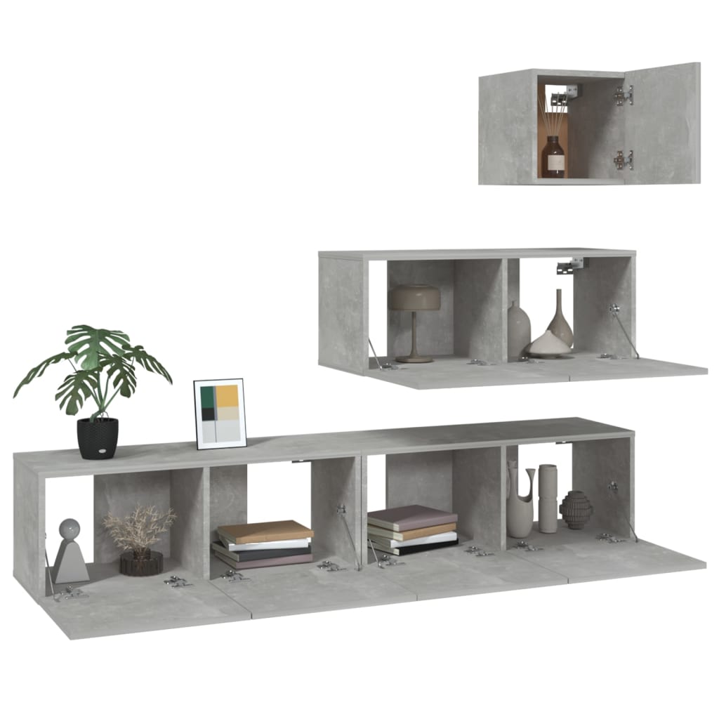 vidaXL 4 Piece TV Cabinet Set Concrete Grey Engineered Wood