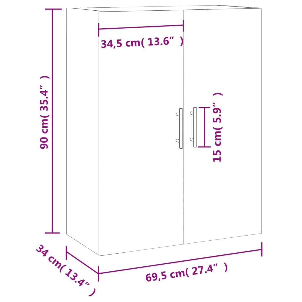 vidaXL Wall Mounted Cabinet Smoked Oak 69.5x34x90 cm