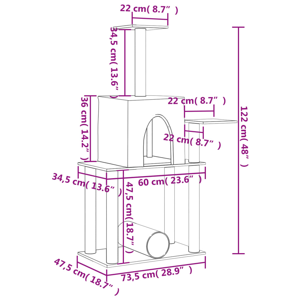 vidaXL Cat Tree with Sisal Scratching Posts Dark Grey 122 cm