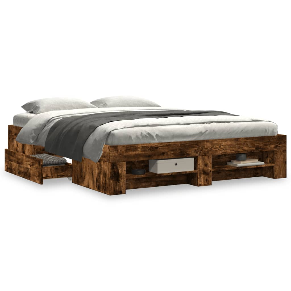 vidaXL Bed Frame without Mattress Smoked Oak 160x200 cm Engineered Wood