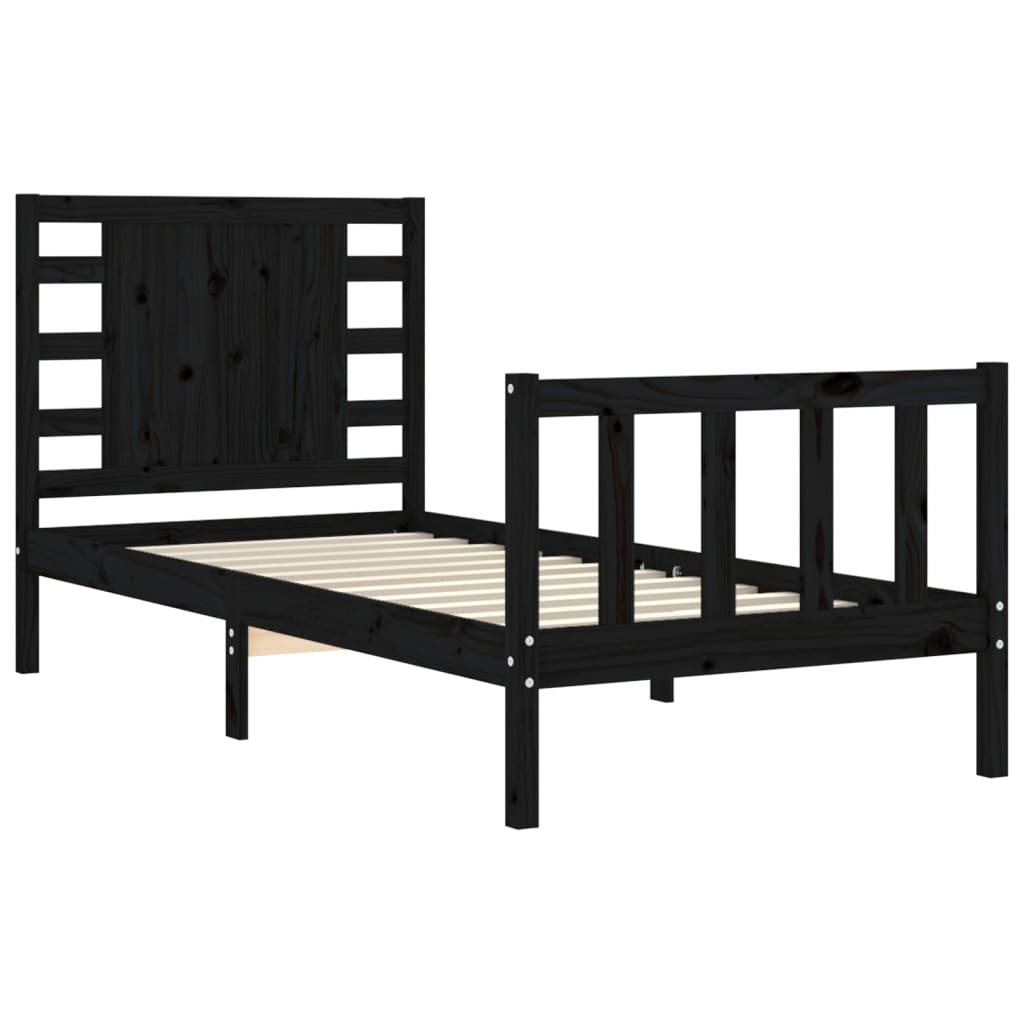 vidaXL Bed Frame without Mattress Black Small Single Solid Wood Pine