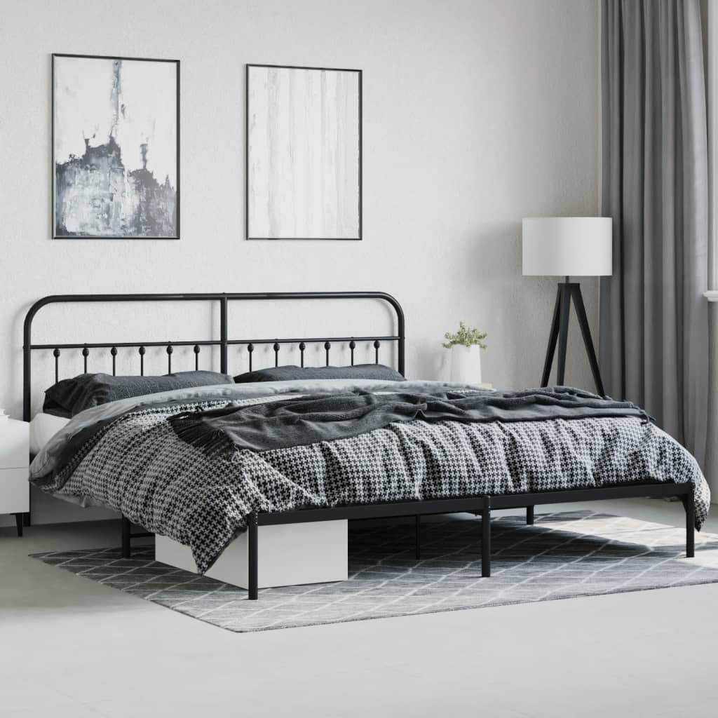 vidaXL Metal Bed Frame without Mattress with Headboard Black 193x203 cm