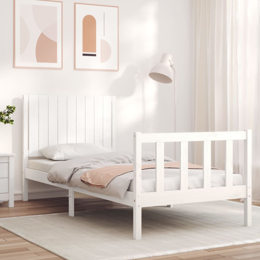 vidaXL Bed Frame without Mattress White Single Solid Wood Pine