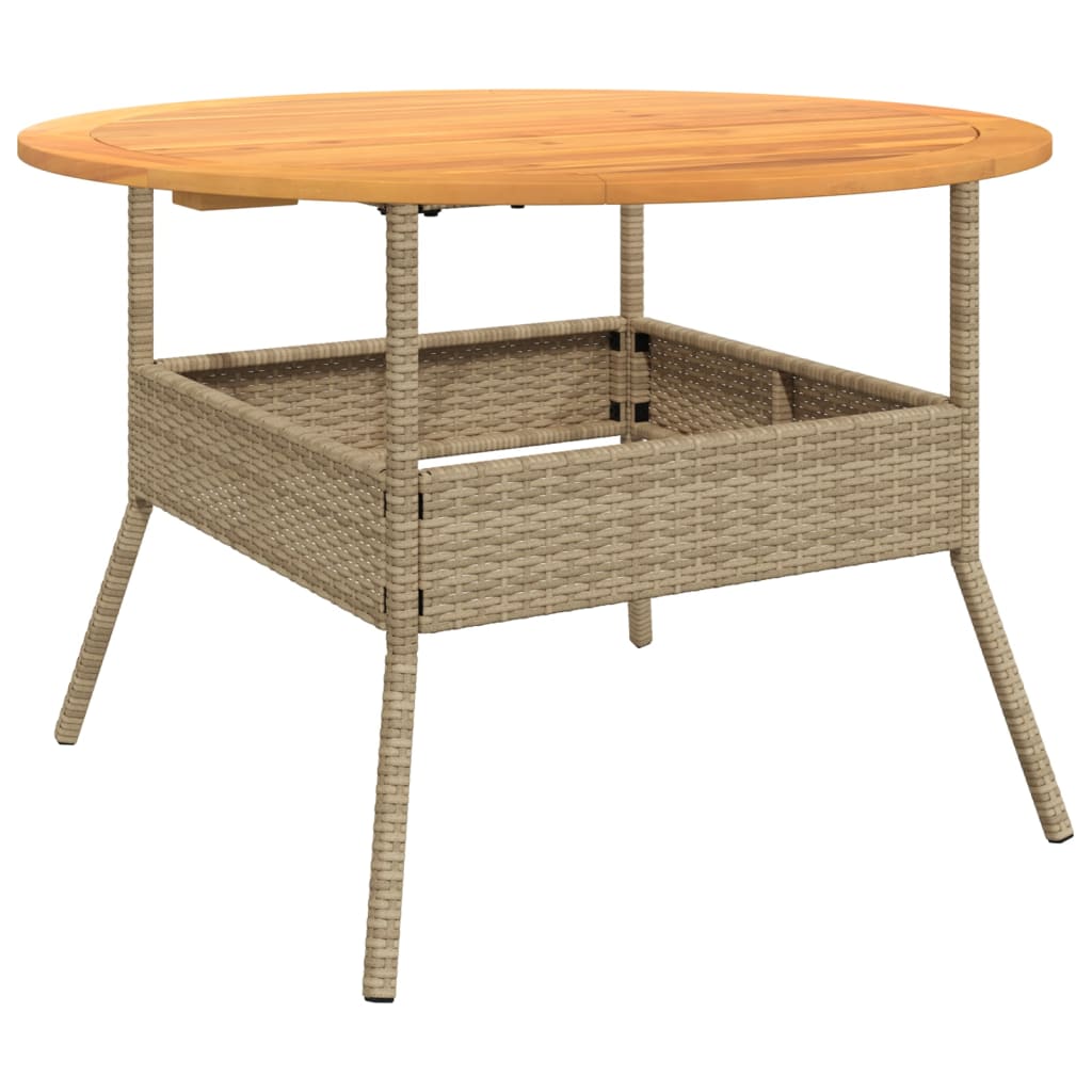 vidaXL Garden Table with Acacia Wood Top Beige Ø110x71 cm Poly Rattan