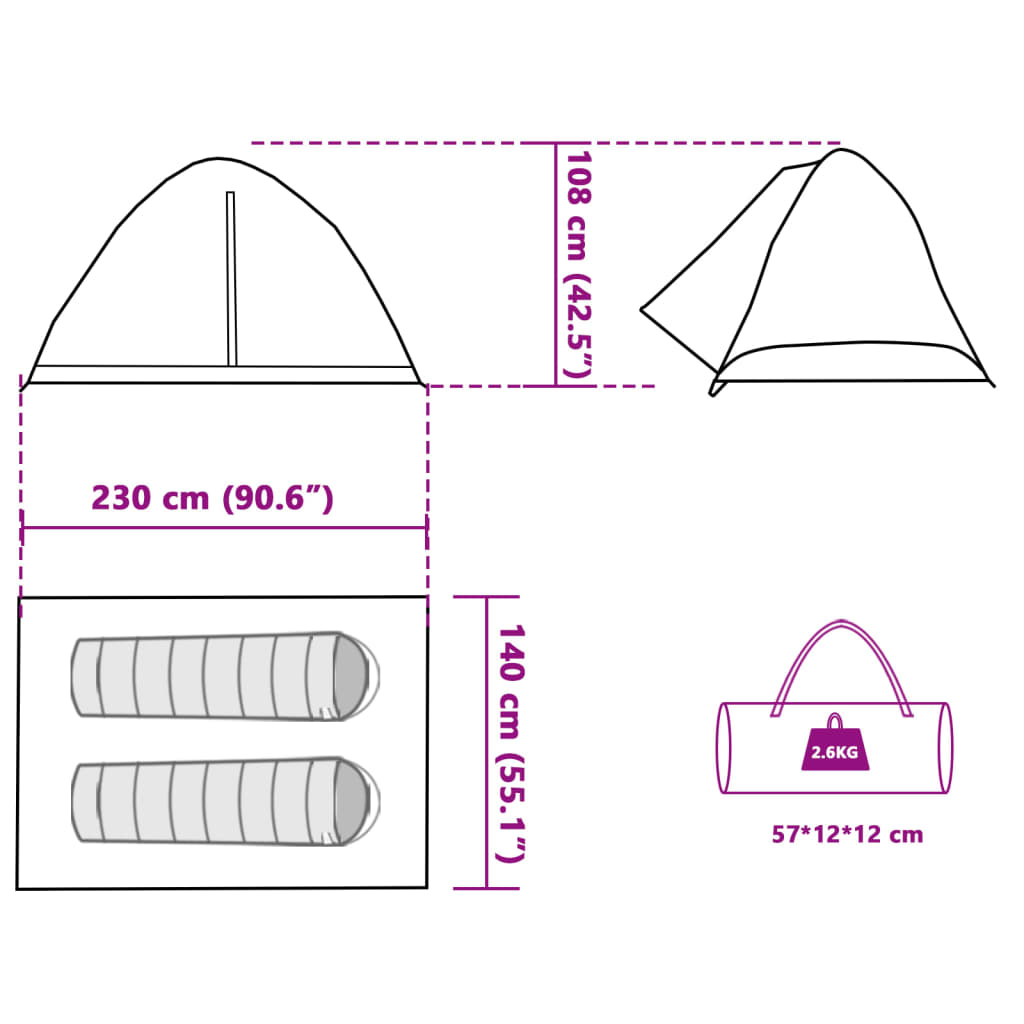 vidaXL Camping Tent Dome 2-Person Green Waterproof