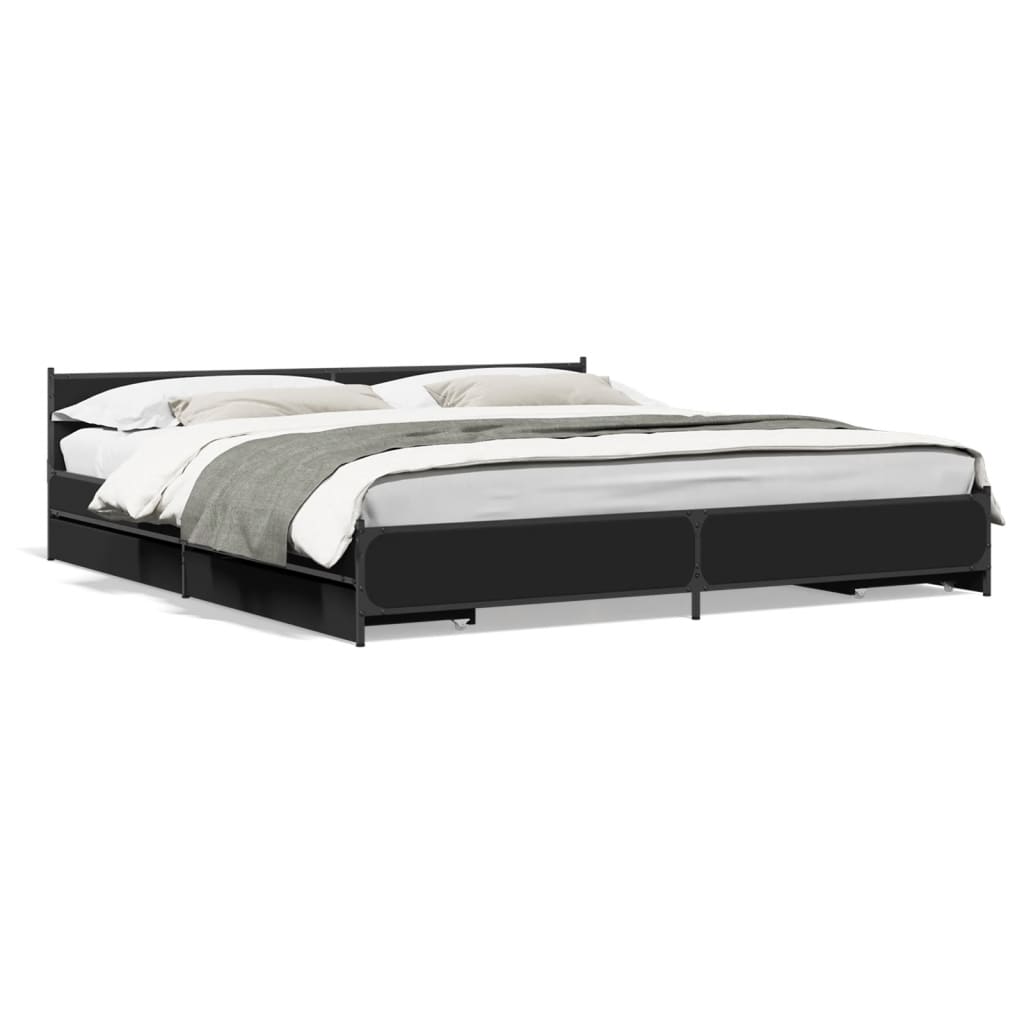 vidaXL Bed Frame with Drawers without Mattress Black 180x200 cm Super King