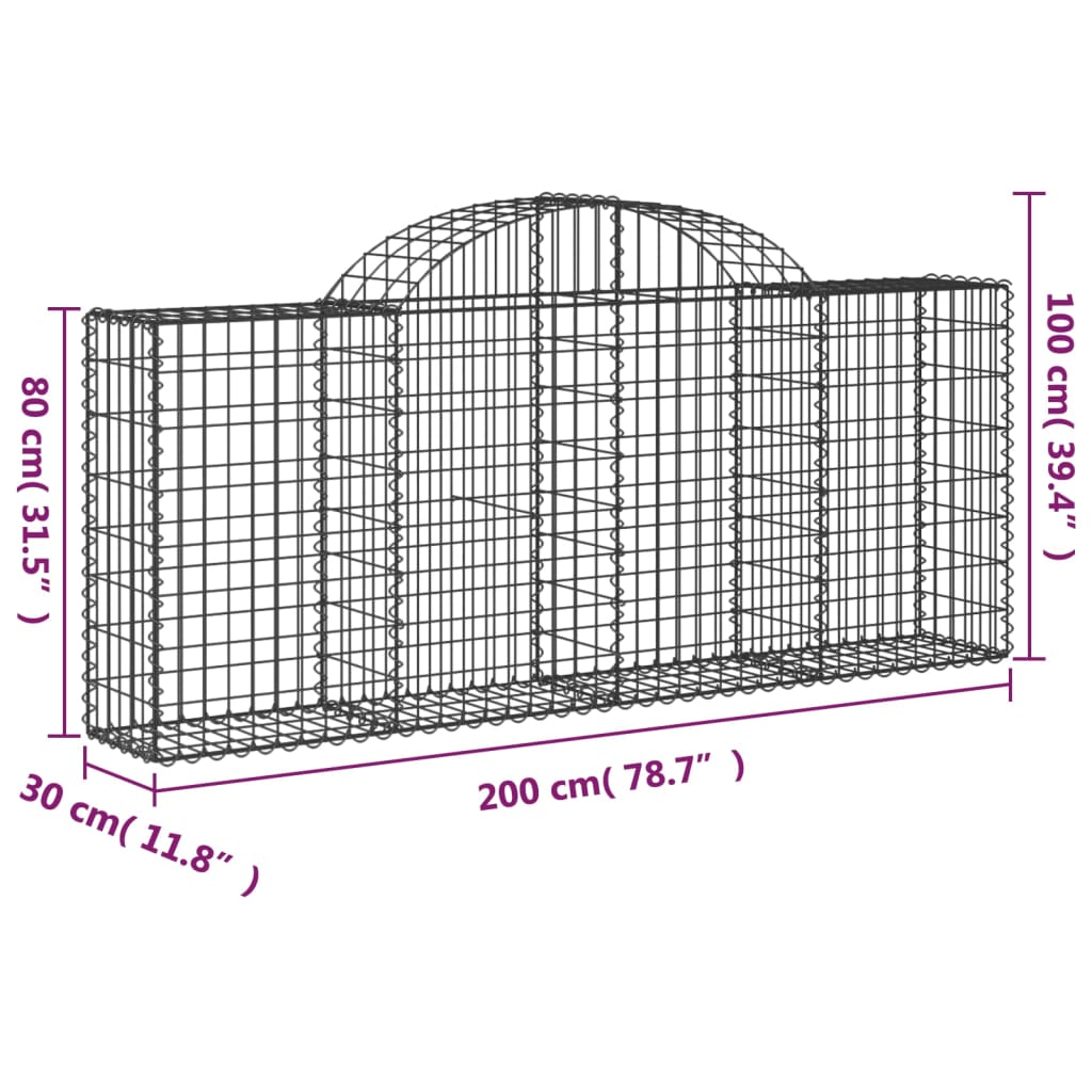 vidaXL Arched Gabion Baskets 6 pcs 200x30x80/100 cm Galvanised Iron