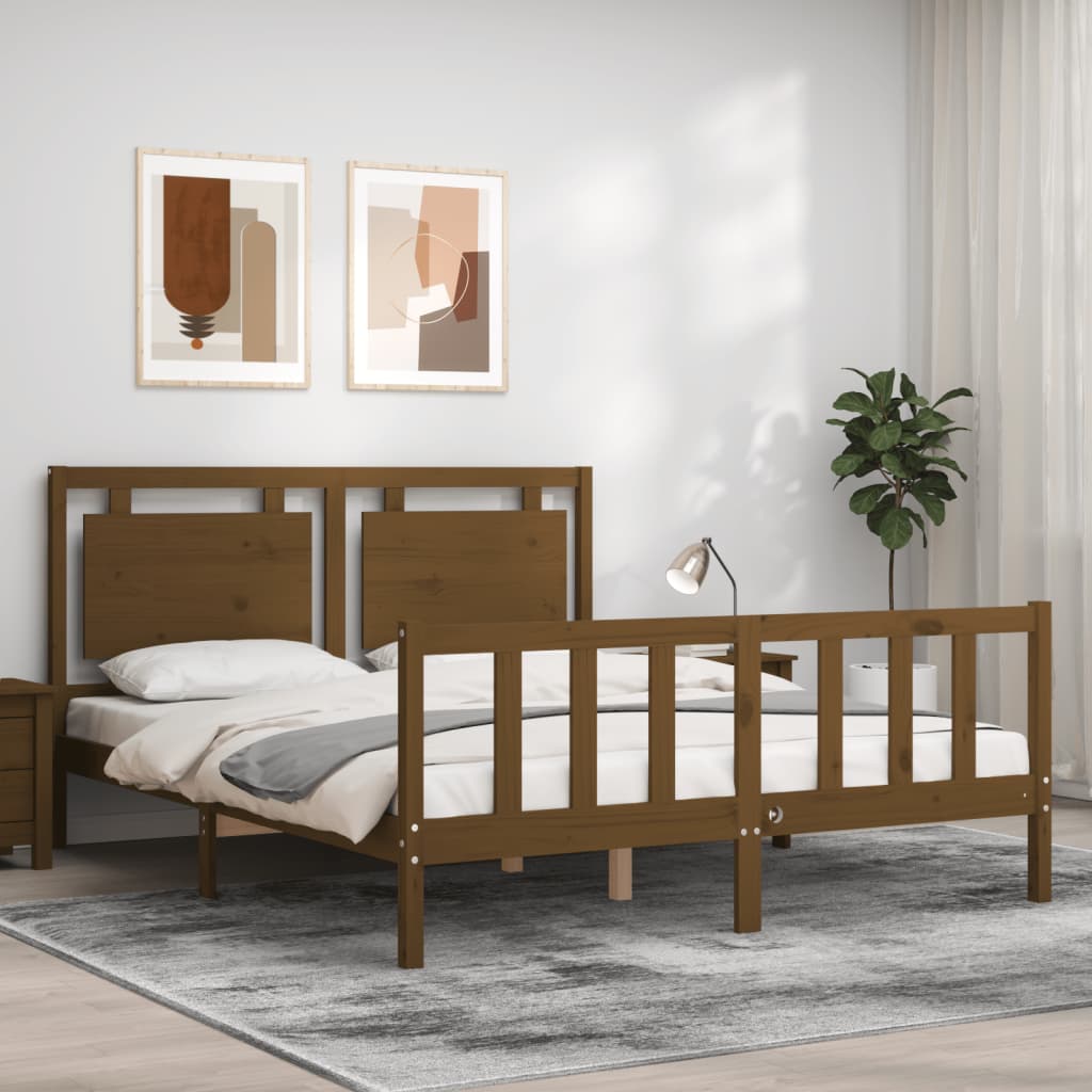 vidaXL Bed Frame without Mattress Honey Brown King Size Solid Wood Pine